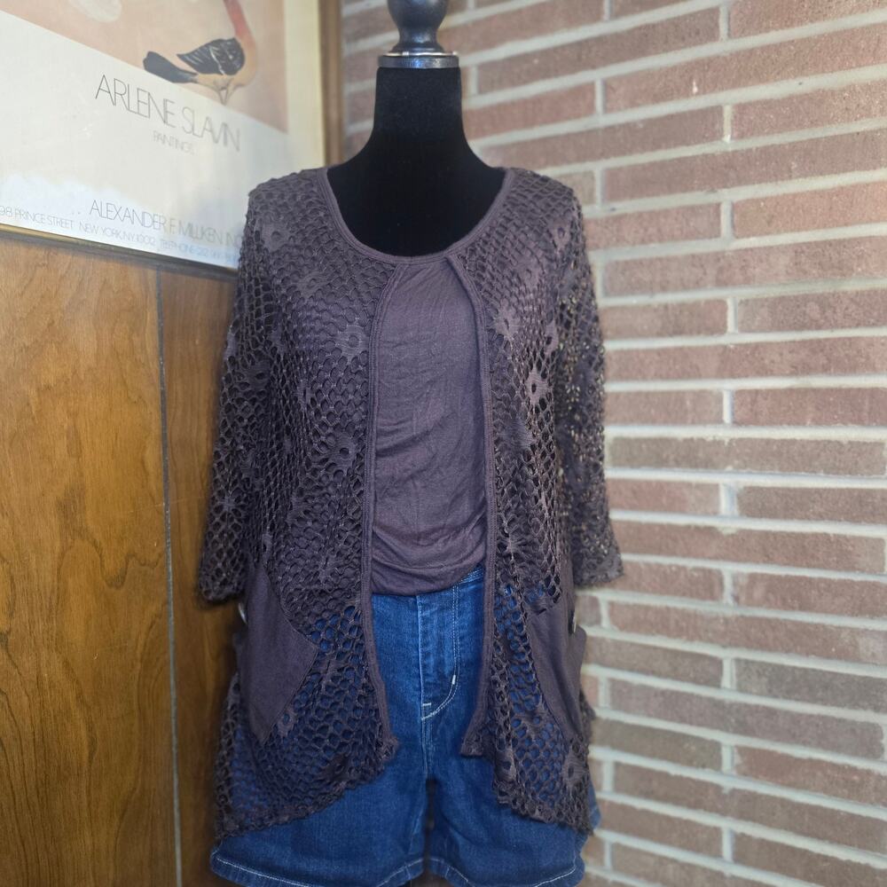 Vintage Onque Casual Chocolate Brown 2-Piece Crochet Set Size M Whimsigoth Boho